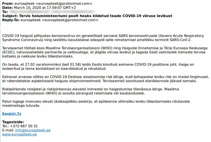 Удаляйте, не открывая! Распространяется зараженное вирусом поддельное письмо якобы от Департамента здоровья